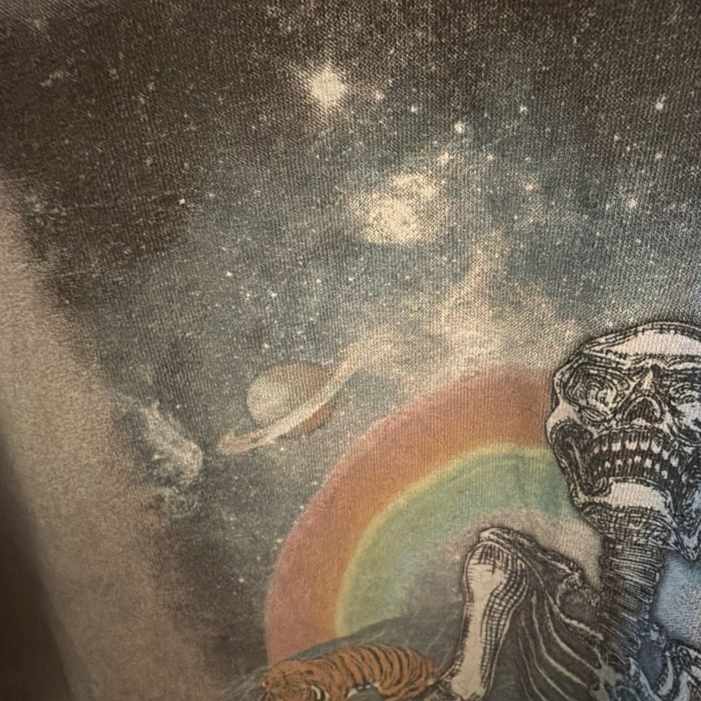 RSQ M  Skeleton Graphic Tee Yoga Meditation Rainbow Cosmic Long Sleeve Gray - Picture 7 of 15